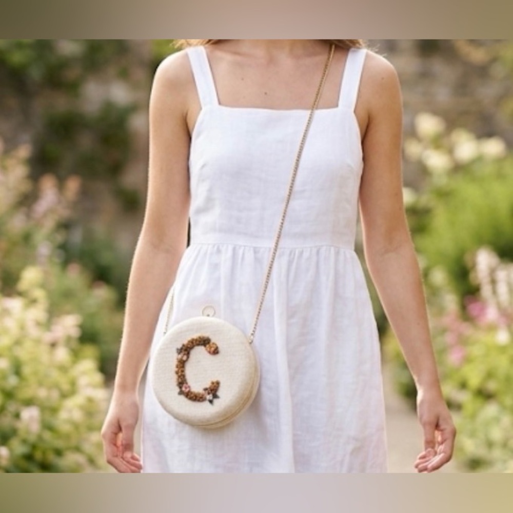 Embroidered Initial C Round Crossbody Bag – Cream